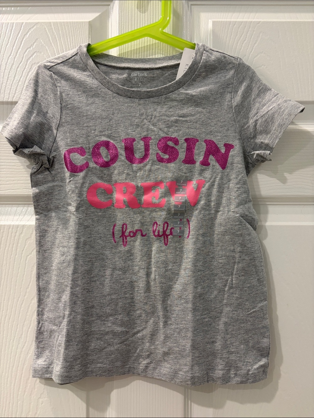 Carter's Gray Tee with Pink & Magenta 'Cousin Crew' Graphic NEW Size 7